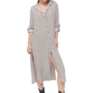 AURA Cheetah Print Long Sleeve Shirt Dress Button Front Midi Side Slits Large